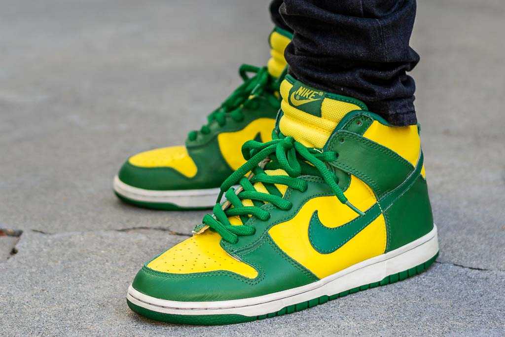 green and yellow nike dunks high