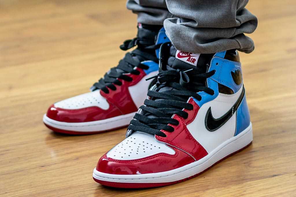 shiny red and blue jordan 1